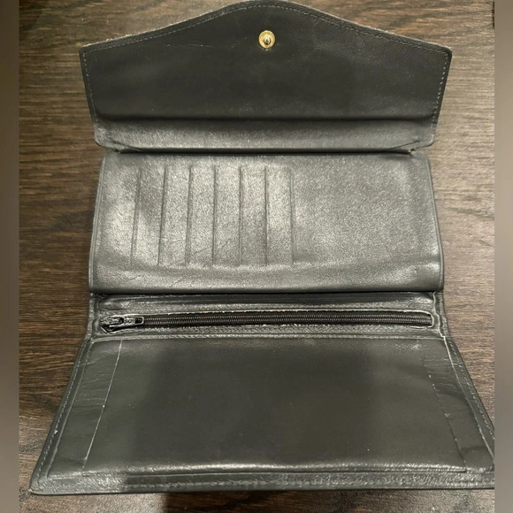 Renwick leather wallet clutch dark gray vintage, made in Canada  kiss lock - Picture 4 of 5